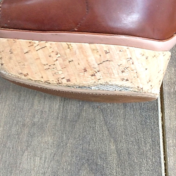 PRADA BROWN LEATHER PEEP TOE CORK HEELS WOMANS 39/9. - Picture 8 of 13